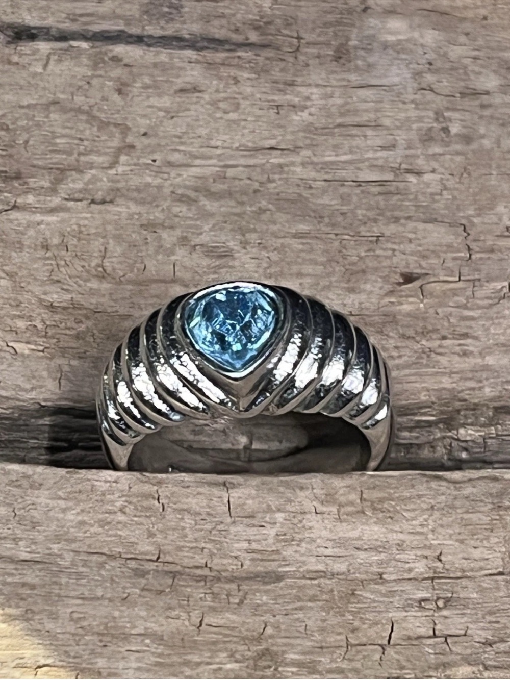 18k White Gold Electroplated Blue Topaz Heart Ring Sz6 Fine Statement Jewelry